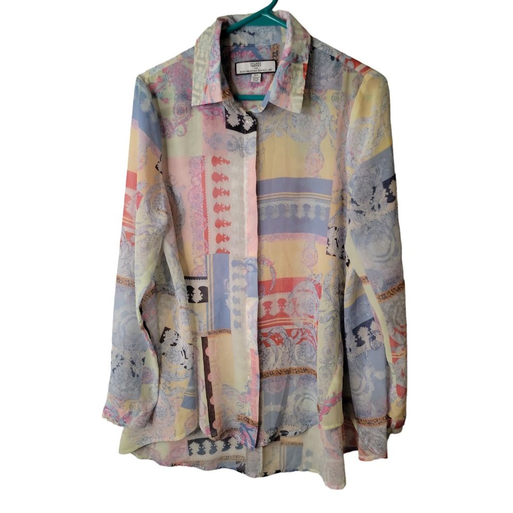 Hilary Radley for Katherine Barclay Small Womens Top Button Up Sheer Art to Wear